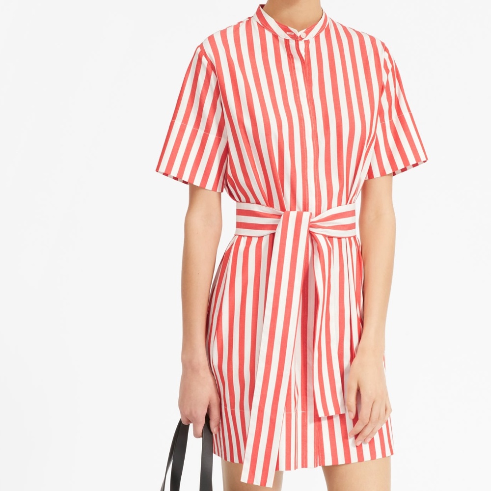 Everlane Cotton Collarless Belted Shirt Dress NWOT